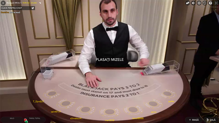 Bucharest Blackjack Live la 888 Casino
