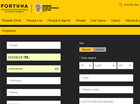 Fortuna Casino, pagina de inregistrare